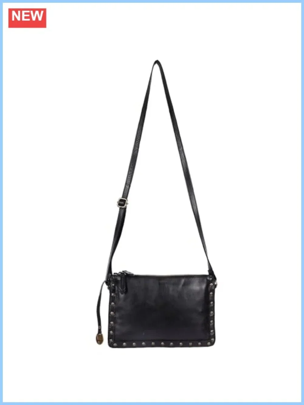 Genuine Italian Leather Boho Studded Crossbody Bag with YKK Zippers